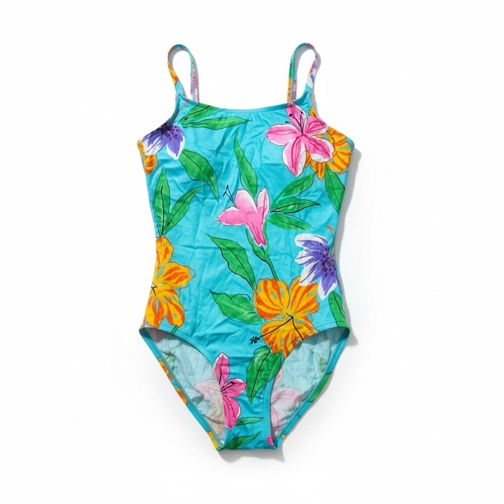 Cole of California Vintage Aqua Tropical Floral One Piece Swimsuit Sz 10 USA